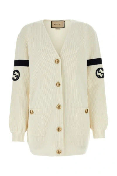 Shop Gucci Woman Ivory Wool Blend Cardigan In White
