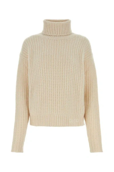 Gucci Turtleneck Cropped Ribbed Knit Sweater In Brown
