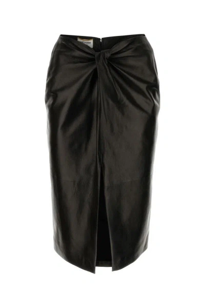 Shop Saint Laurent Woman Black Leather Skirt
