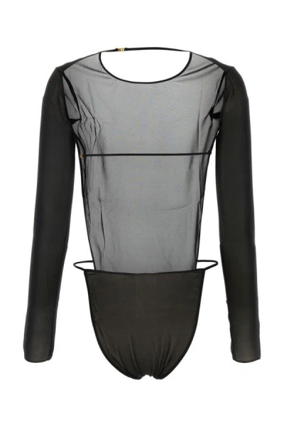 Shop Saint Laurent Woman Black Stretch Silk Bodysuit