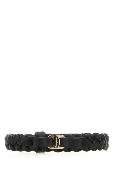 Shop Ferragamo Salvatore  Woman Black Leather Vara Bracelet