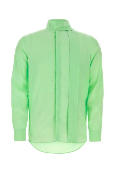 Shop Valentino Garavani Man Fluo Green Silk Shirt