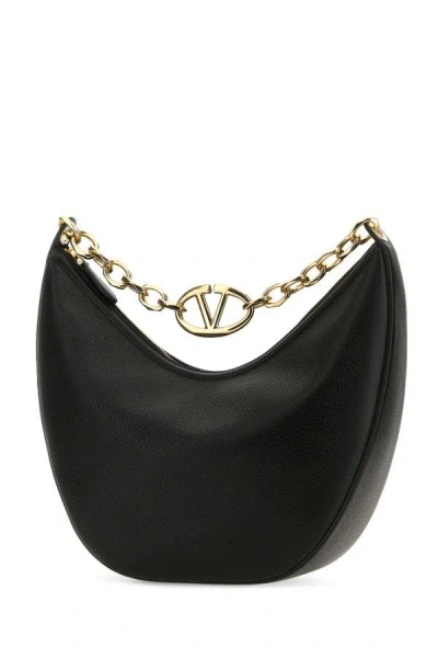 Shop Valentino Garavani Woman Black Leather Medium Hobo Vlogo Moon Shoulder Bag