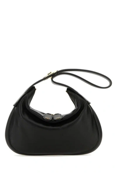 Shop Valentino Garavani Woman Black Nappa Leather Small Go-hobo Shoulder Bag In Multicolor