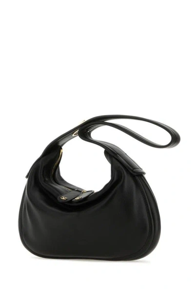 Shop Valentino Garavani Woman Black Nappa Leather Small Go-hobo Shoulder Bag In Multicolor