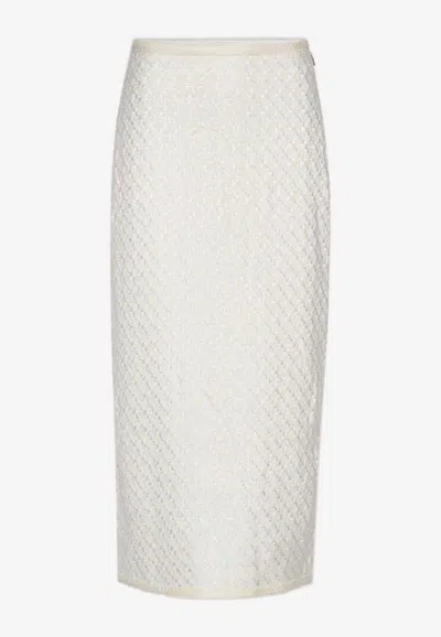Shop Rotate Birger Christensen Bouclé Midi Pencil Skirt In White