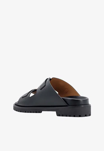Shop Off-white Buckle-strap Leather Flat Sandals In Black
