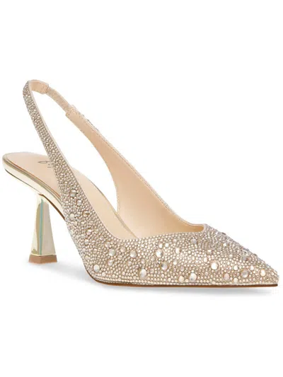 Shop Betsey Johnson Clark Womens Metallic Embellished Slingback Heels In Gold
