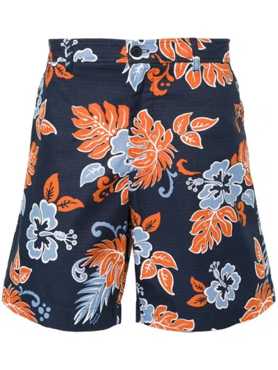 Shop Maison Kitsuné Floral-print Ripstop Shorts In Blue
