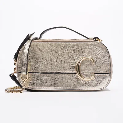 Shop Chloé Mini C Vanity Bag Leather Crossbody Bag In Silver