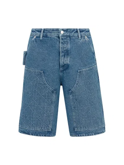 Shop Dior Cannage Carpenter Style Bermuda Shorts In Blue