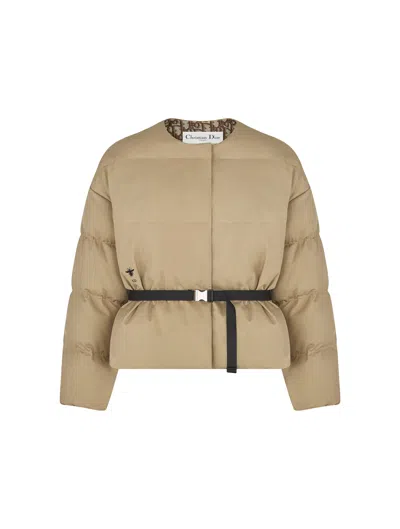 Shop Dior Down Jacket With Belt In Camel