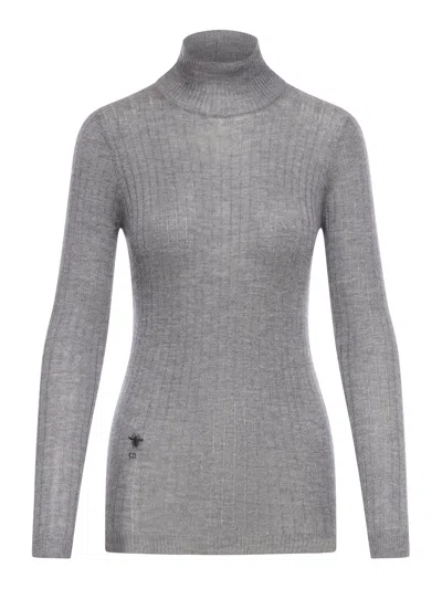 Shop Dior Knitted Pullover In Grey
