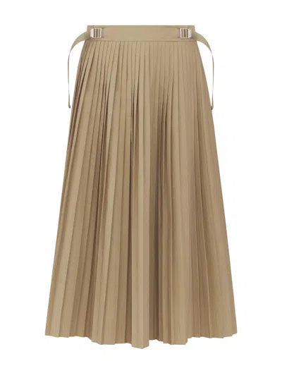Shop Dior Pleated Midi Skirt In Camel
