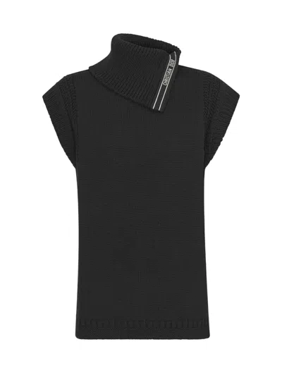 Shop Dior Sleeveless Sweater With Stand Collar In Black