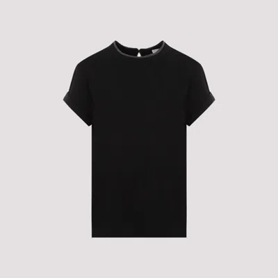 Shop Brunello Cucinelli Black Monili Collar Cotton T-shirt