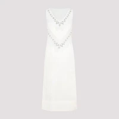Shop Simone Rocha Ivory Embellished Feather Tie Slip Dress In Nude & Neutrals