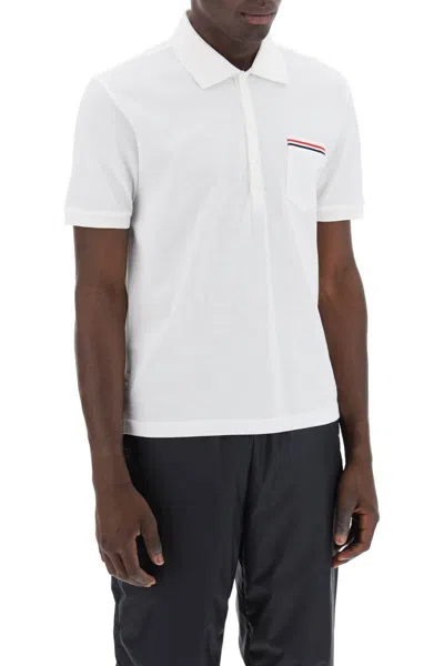 Shop Thom Browne Mercerized Cotton Polo Shirt In Bianco