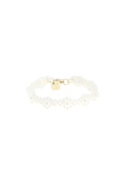 Shop Simone Rocha Bracelet With Daisy Shaped Beads In 白色的