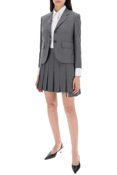 Shop Thom Browne Single Breasted Cropped Jacket In 120's Wool In Grey