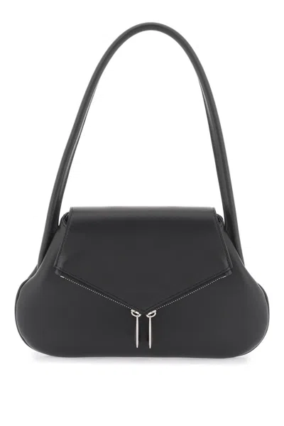 Shop Amina Muaddi Gemini Flat Shoulder Bag In 黑色的