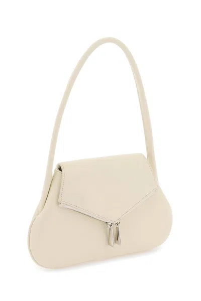 Shop Amina Muaddi Gemini Flat Shoulder Bag In 白色的