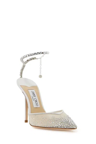 Shop Jimmy Choo Saeda 100 Pumps With Crystals In White