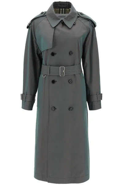 Shop Burberry Long Iridescent Trench In Green
