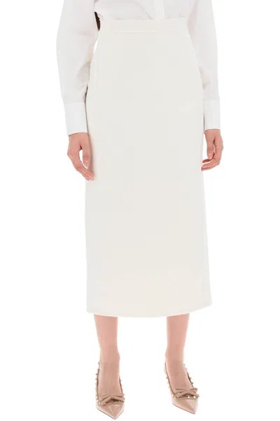 Shop Valentino Garavani Compact Drap Midi Skirt In 白色的