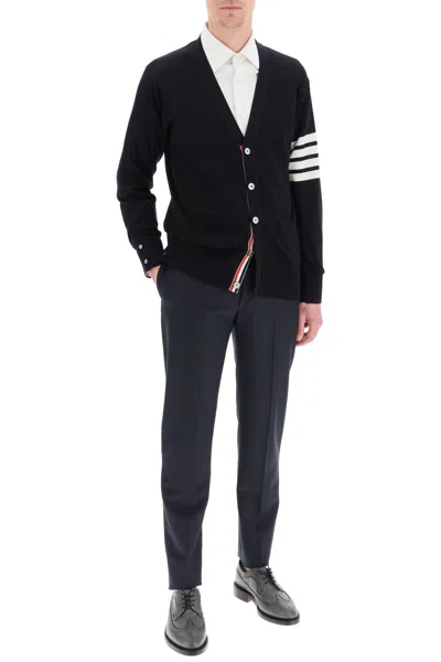 Shop Thom Browne Merino Wool 4 Bar Cardigan In Blue