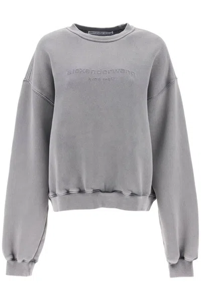 Shop Alexander Wang Sweatshirt With Raised Logo In 灰色的