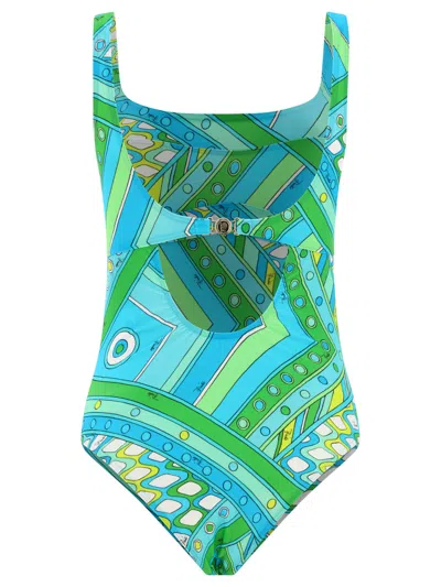 Shop Emilio Pucci Swimsuit With Vivara Print In Light Blue