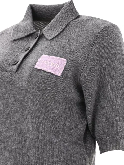Shop Marni "logo Patch" Polo Shirt In Grey