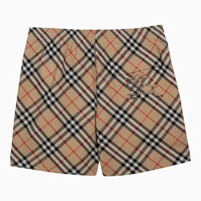Shop Burberry Check Pattern Beige Swimming Costume
