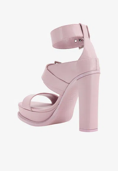 Shop Alexander Mcqueen 120 Maxi Buckle Platform Leather Sandals In Pink