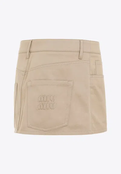 Miu Miu A-line Mini Skirt In Beige