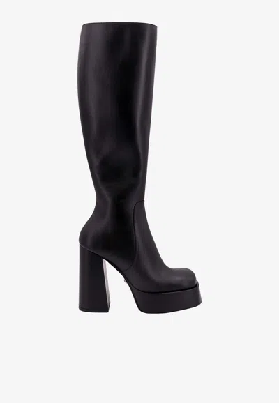 Shop Versace Aevitas 120 Knee-high Platform Boots In Black