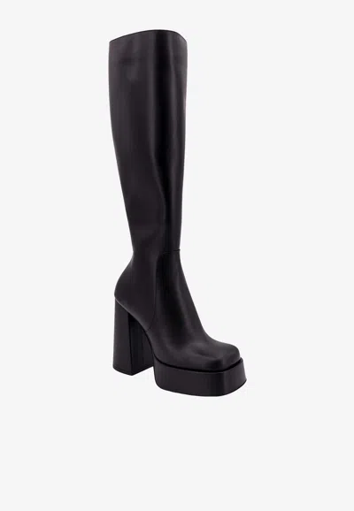 Shop Versace Aevitas 120 Knee-high Platform Boots In Black