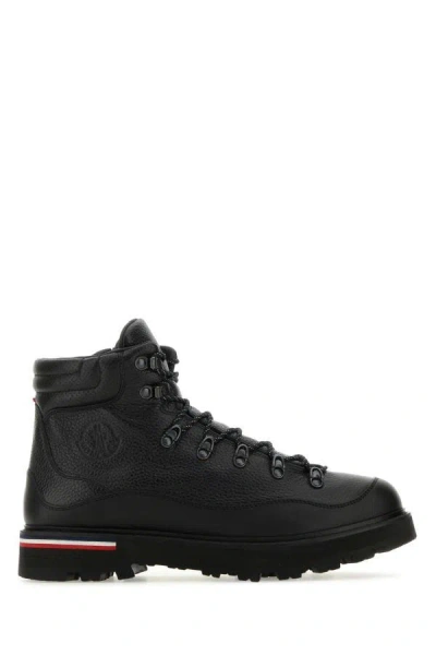 Shop Moncler Man Black Leather Peka Trek Ankle Boots