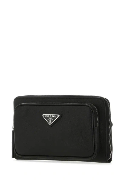 Shop Prada Man Black Leather Crossbody Bag