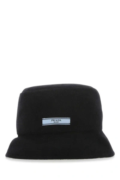Prada Logo-embellished Shell Bucket Hat In Black