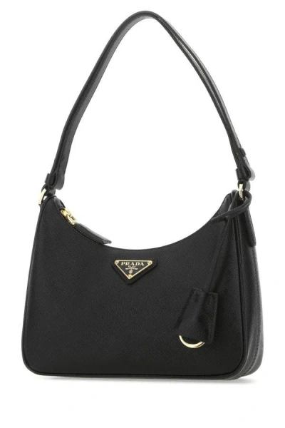 Shop Prada Woman Black Leather Mini  Re-edition Shoulder Bag
