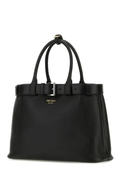 Shop Prada Woman Black Leather  Buckle Large Handbag
