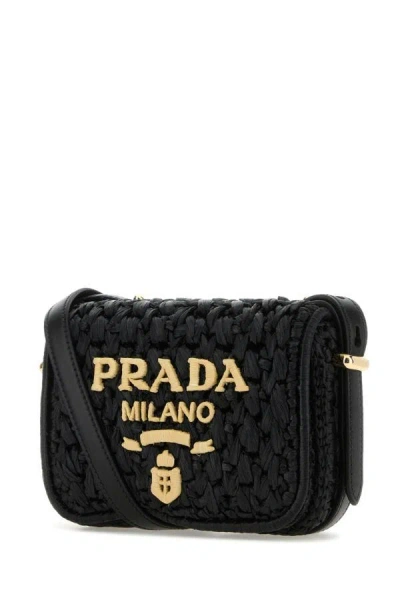 Shop Prada Woman Black Raffia Crossbody Bag