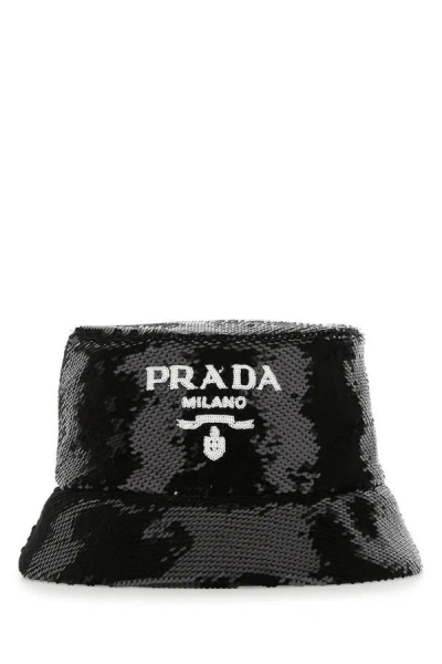Prada Cappello Da Pescatore In Paillettes Nere Donna In Black
