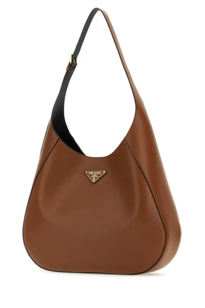 Shop Prada Woman Brown Leather Large Shoulder Strap
