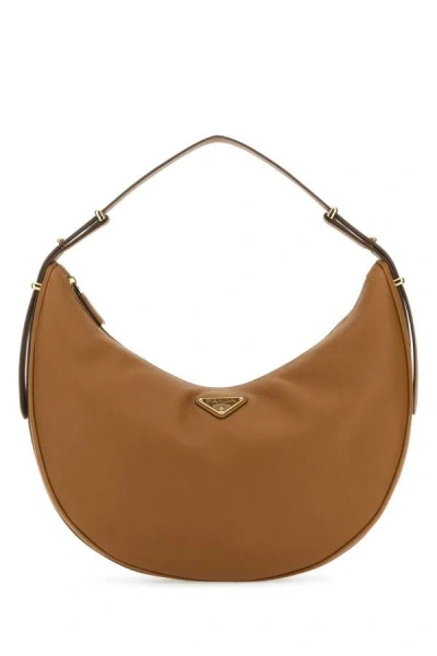 Shop Prada Woman Caramel Leather Big Arquã¨ Handbag In Brown
