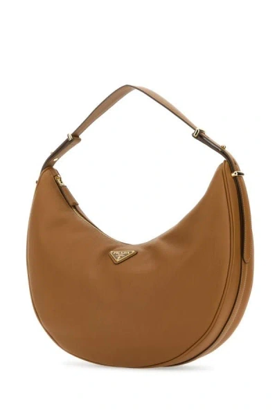 Shop Prada Woman Caramel Leather Big Arquã¨ Handbag In Brown