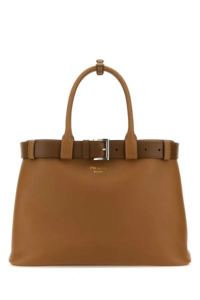 Shop Prada Woman Caramel Leather  Buckle Large Handbag In Brown