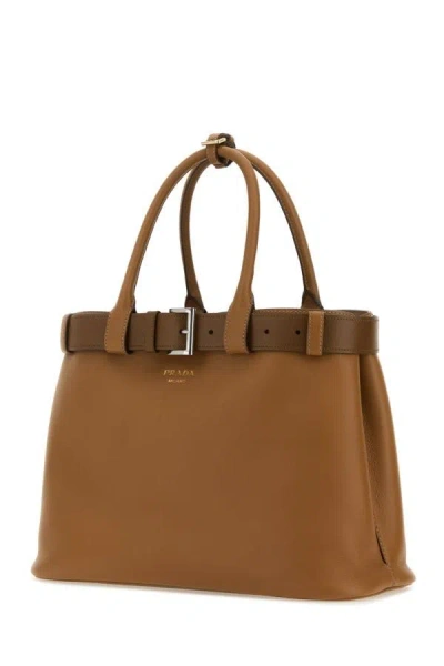 Shop Prada Woman Caramel Leather  Buckle Large Handbag In Brown